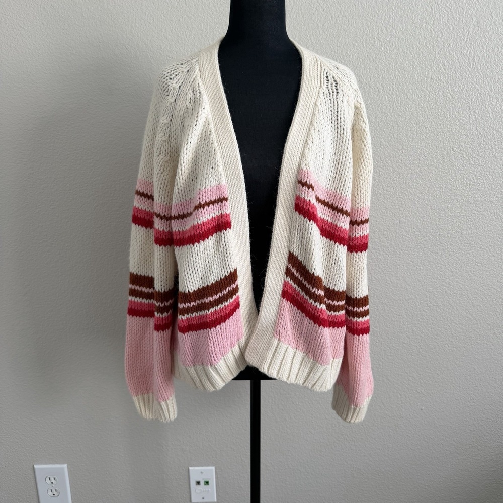 XíRENA Striped Cardigan XS Chunky Knit Boho Oversized Open Front Alpaca Blend